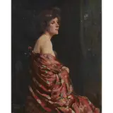 WOMAN IN A RED SHAWL by William Crozier, 1919, oil on canvas laid on board, sold Jan 2021