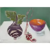 Elizabeth Blackadder, STILL LIFE ASSEMBLAGE: PURPLE AND GREEN, oil on canvas