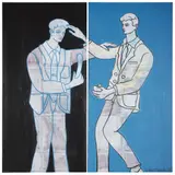 Adrian Wiszniewski, BLACK AND BLUE (DIPTYCH), oil on canvas in two parts