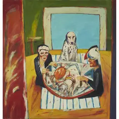 John Bellany, SUPPER WITH DALMATION, 1973, oil on canvas
