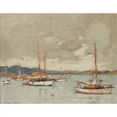 Thomas Bonar Lyon, MOORED YACHTS, oil on board
