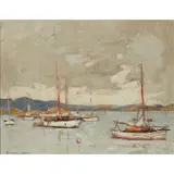 Thomas Bonar Lyon, MOORED YACHTS, oil on board