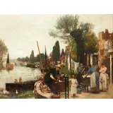 John Reid, WASH-DAY BY THE RIVER, oil on canvas
