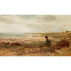 James Docharty, MENDING THE NETS, oil on canvas