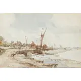 James McBey, ON THE QUAY, MALDON, pen and ink and watercolour