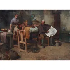 THE LATEST NEWS by Robert McGregor, oil on canvas, sold Jun 2021
