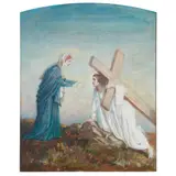 John Duncan, BEARING THE CROSS, oil on canvas, arched top