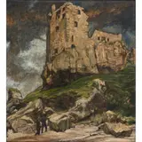 Archibald Eliot Haswell Miller, FIGURES BELOW RUINED CASTLE RAMPARTS, oil on canvas