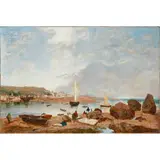 John Milne Donald, FISHING BOATS IN A BUSY HARBOUR, oil on canvas, unframed