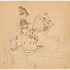 Francis Cadell, BOY ON A CIRCUS PONY, pencil and watercolour on buff paper