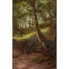 DEER IN A FOREST GLADE by Joseph Farquharson, oil on canvas, sold Jun 2021