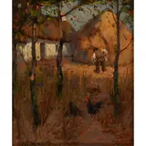John Reid Murray, IN THE FARMYARD, oil on board