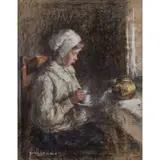 Robert Gemmell Hutchison, DUTCH COFFEE, pastel on buff paper