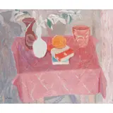 William George Gillies, THE PINK TABLECLOTH, oil on panel