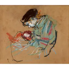 Joan Eardley, GIRL WITH STRIPED JERSEY, Pastel on glass paper