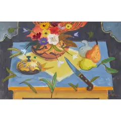BLUE TABLE by David McClure, oil on board, sold Jun 2021