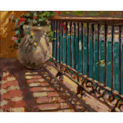 Leonard Greaves, Balcony, Portofino, oil on board