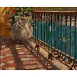 Leonard Greaves, Balcony, Portofino, oil on board