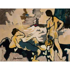 Bathers by Jeff Friboulet, oil on canvas, sold Apr 2021
