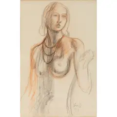 Leon Underwood, Nude, 1938, coloured chalks on paper
