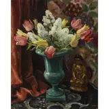 Adrian Allinson, Still Life with Flowers and Statue, Oil on canvas