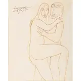 F. N. Souza, Figures Embracing, 1957, pen and ink on paper