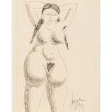 F. N. Souza, Female Nude, 1957, pen and ink on paper