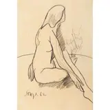F. N. Souza, Seated Nude, 1962, pencil on paper