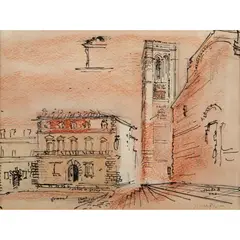 John Piper, Montepulciano, Tuscany, 1950/53, ink and crayon on paper