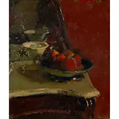 Christopher Chamberlain, Still Life – Fruit Bowl on Corner of Chiffonier, oil on board