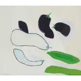 AUBERGINES AND CUCUMBERS by David Michie, oil on canvas, sold Apr 2021