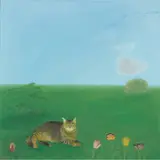 Elizabeth Blackadder, CAT IN A GARDEN, 1976, oil on canvas