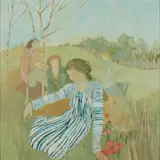 Brenda Lenaghan, FIGURES IN A MEADOW, oil on board
