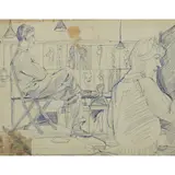 Alasdair Gray, LIFE DRAWING CLASS, Blue ballpoint pen and wash on paper
