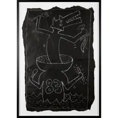 Keith Haring, UNTITLED - WOLF (SUBWAY DRAWING, 1983), Chalk on black paper