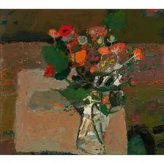 Sandy Murphy, POPPIES AND GLASS JAR, oil on board