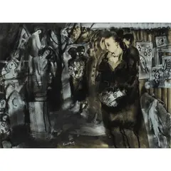 David Donaldson, THE IRISH WIDOW, mixed media on paper