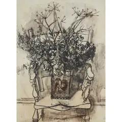 Leon Morrocco, DRIED LEAVES, 1971, crayon and wash