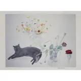 Elizabeth Blackadder, CAT AND FLOWERS, Off-set lithograph, ed. 300