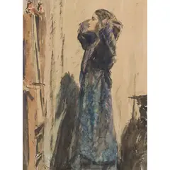 James McBey, THE KIMONO, pen and ink and watercolour on buff paper