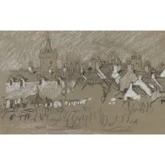 Charles Oppenheimer, WASHING DAY KIRKCUDBRIGHT, Pencil and chalk on coloured paper