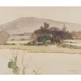 William Hanna Clarke, KIRKCUDBRIGHT FROM NORTH OF CASTLEDYKES POINT, watercolour on buff paper