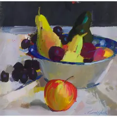 John Cunningham, BOWL OF FRUIT, oil on board
