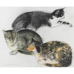 Elizabeth Blackadder, THREE CATS, pastel