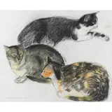 Elizabeth Blackadder, THREE CATS, pastel