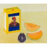 Elizabeth Blackadder, 'BANANIA' TIN, MELON AND MARBLE FIG, oil on canvas