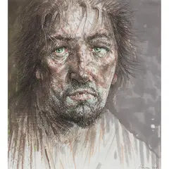 TRIAL III by Peter Howson, pen and ink and wash, sold Feb 2021
