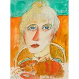 John Bellany, WOMAN WITH LOBSTER, pencil and watercolour