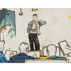 Alasdair Gray, STUDENTS AND MODEL, Gouache and black ink