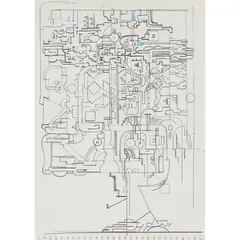 DRAWING WITH BLUE ELEMENTS by Eduardo Paolozzi, Pencil and coloured pencil, sold Jan 2021